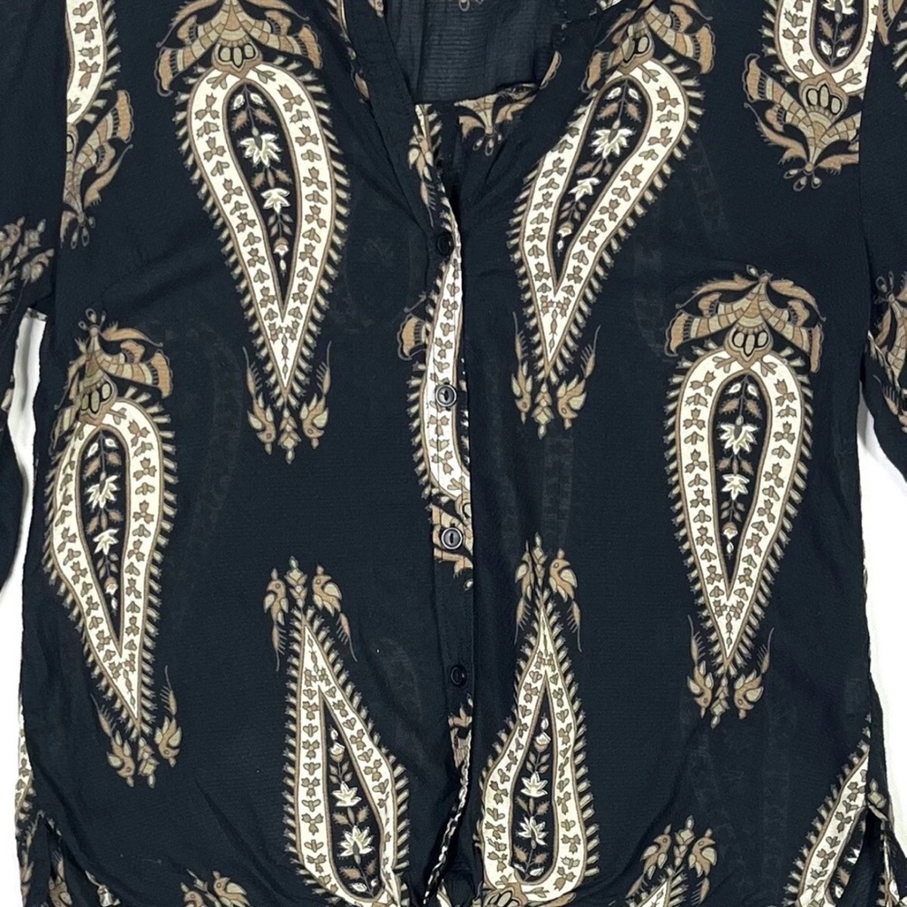 Lucky Brand Tunic Top Women’s Small Tie Bottom Long Sleeve Button Up - Picture 7 of 7